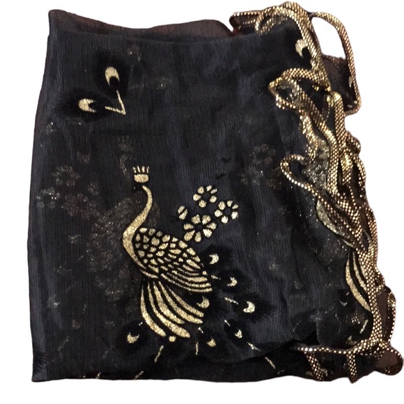 Sheer metallic gold embellished peacock scarf sarong - Picture 2 of 6